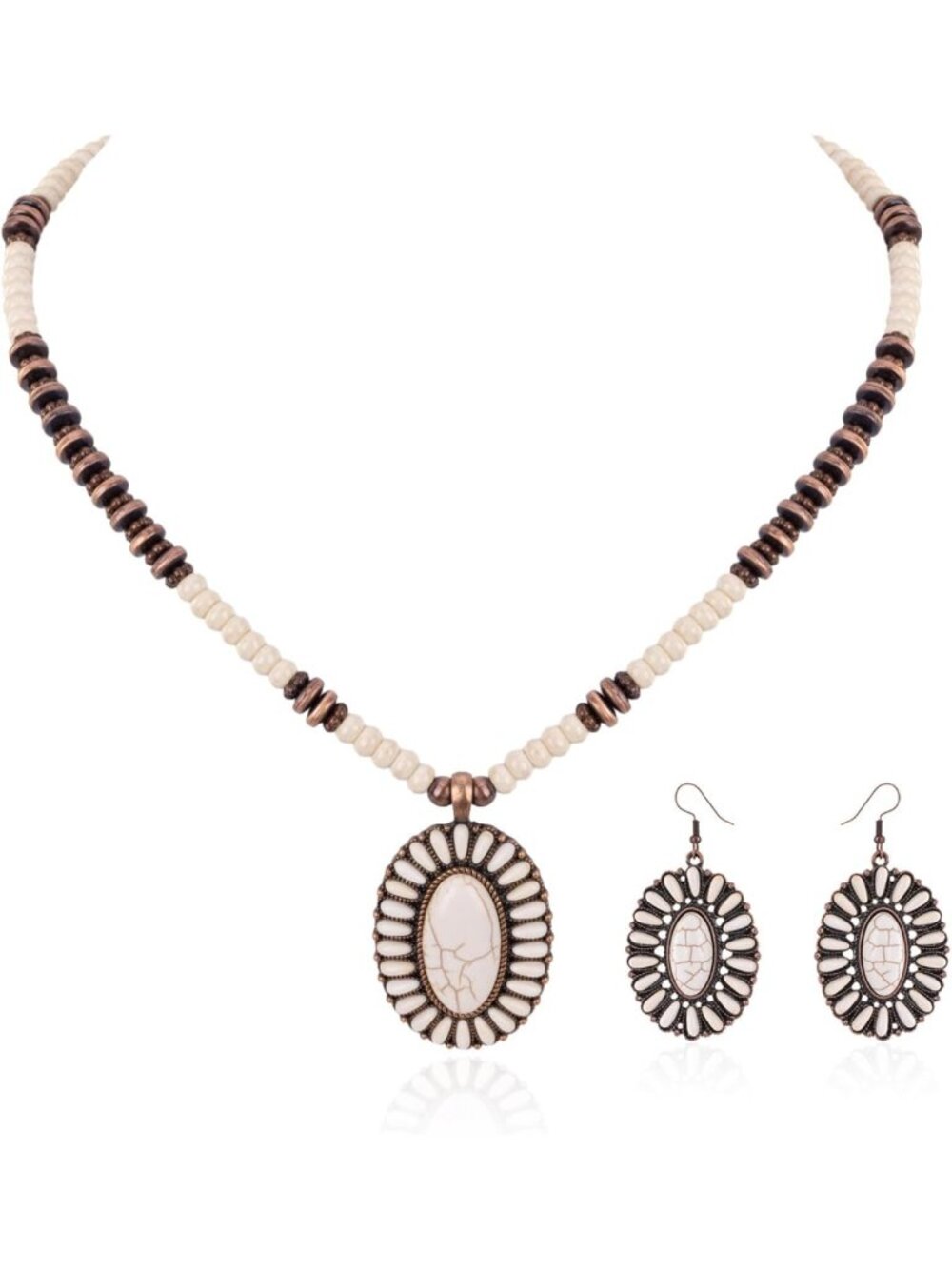 Turquoise Dangle Earring and Necklace Jewelry Set for Women - Rustic Chic Style